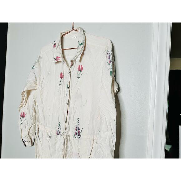 SPLENDID White Bloom Speckled Tie Waist Oversized Button Front Jumpsuit Size L - Picture 7 of 11